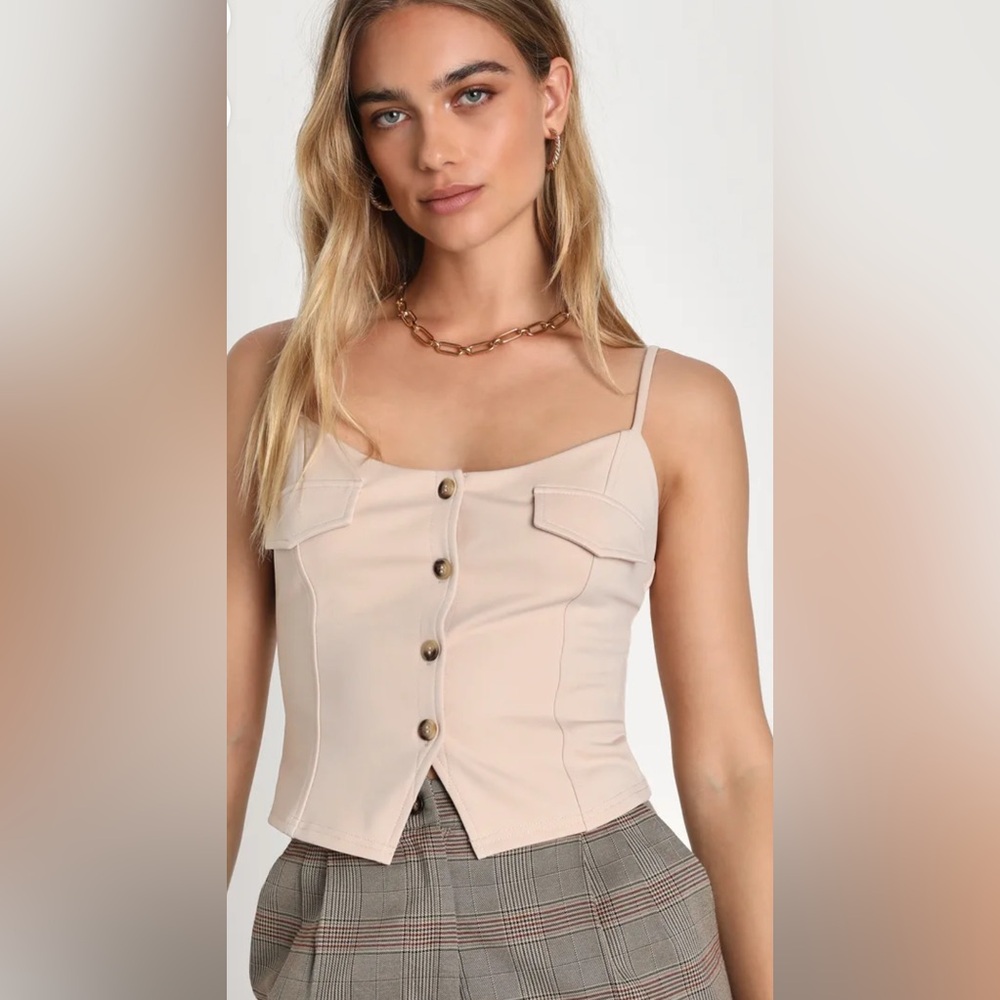 Size medium Beige Button-Front Vest Tank Top from Lulus